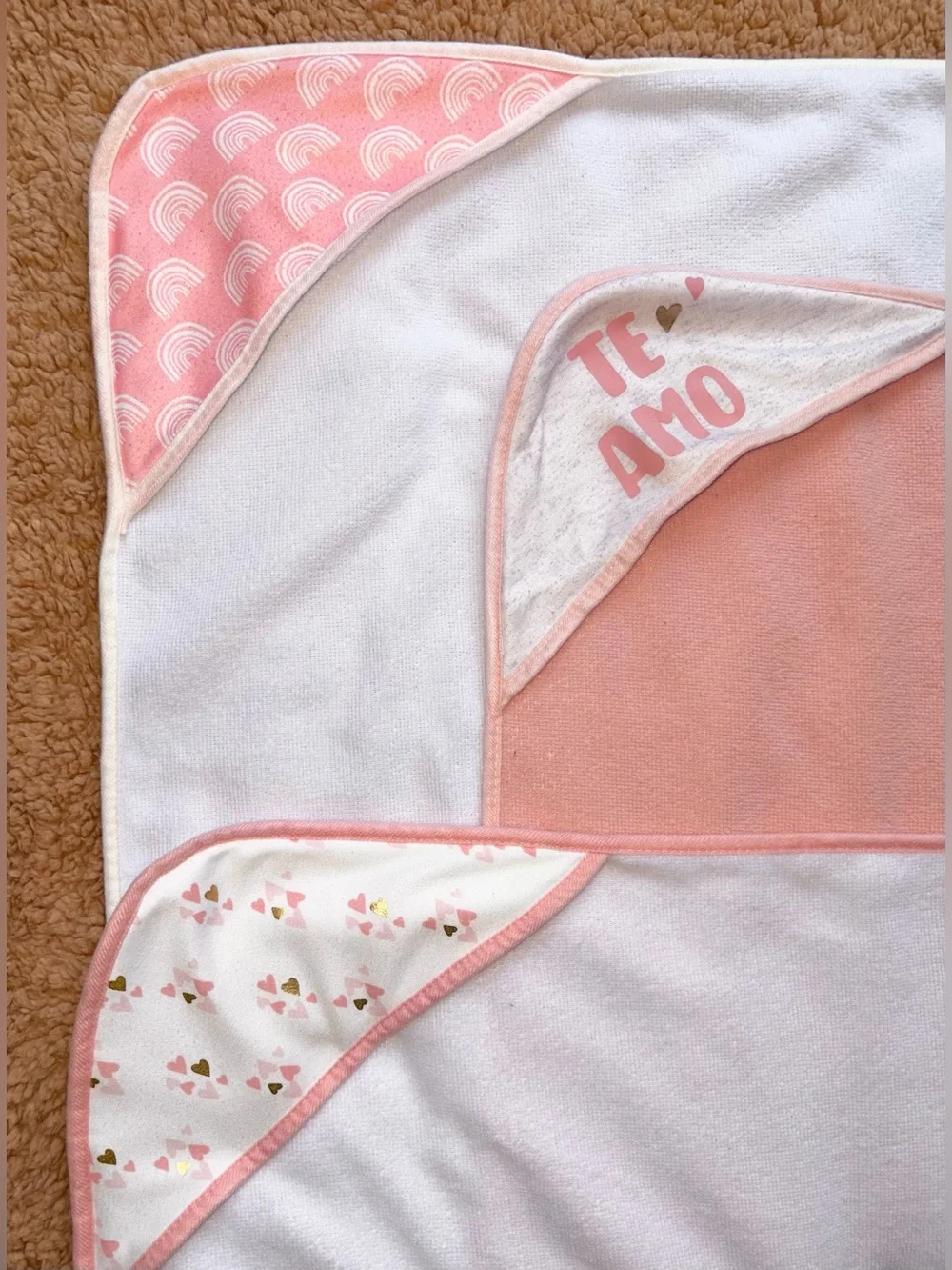 Modern Baby 3pc Hooded Towel Set - Girls Pink Heart Infant Toddler Bath Towels